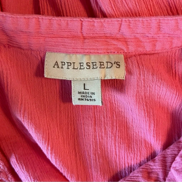 Appleseed’s Pink 3/4 Sleeve Crochet Lace V Neck Tunic Top Crinkle Women’s Lg - Picture 4 of 8